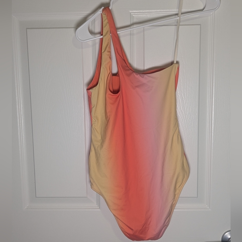 Aerie One Shoulder Ombre One Piece Swimsuit Full Coverage S/P Coral Pink - Picture 2 of 3